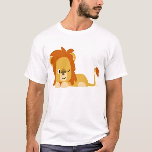 Cute Awake Cartoon Lion T-shirt (Voorkant)