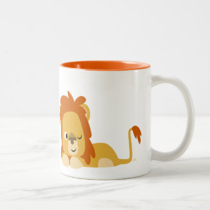 Cute Awake Cartoon Lion Tweekleurige Koffiemok