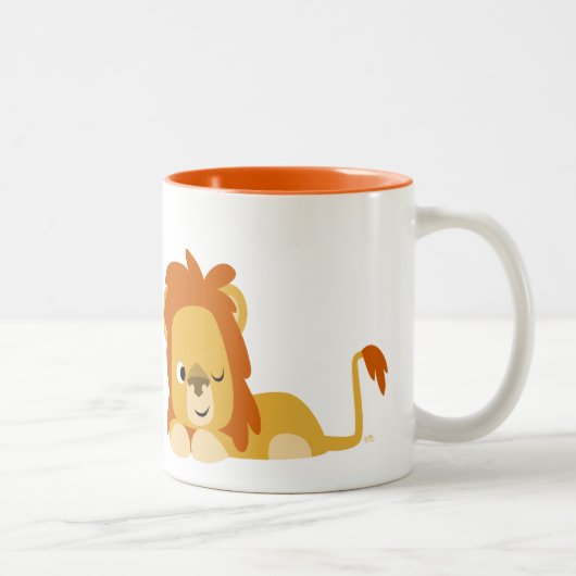 Cute Awake Cartoon Lion Tweekleurige Koffiemok (Rechts)