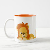 Cute Awake Cartoon Lion Tweekleurige Koffiemok (Links)