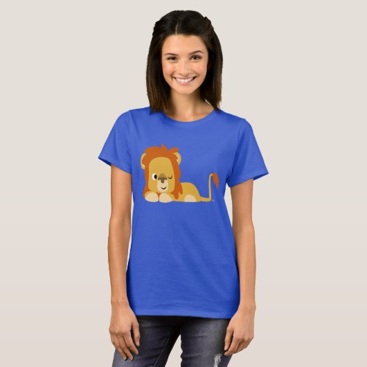 Cute Awake Cartoon Lion Women T shirt (Voorkant volledig)