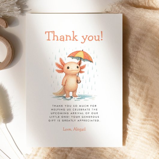 Cute Axolotl Baby Shower Thank You Card Kaart