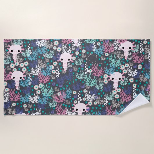 Cute Axolotl Beach Towel Strandlaken (Voorkant)