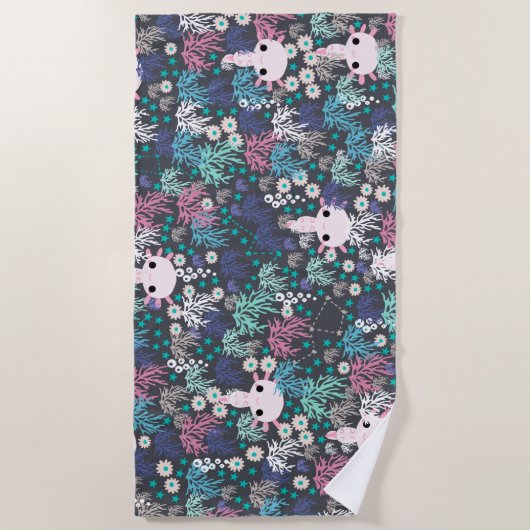 Cute Axolotl Beach Towel Strandlaken (Voorkant)