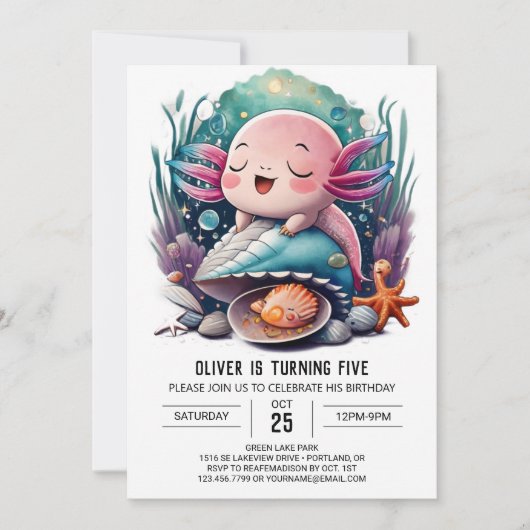 Cute Axolotl Birthday Invitation Kaart (Voorkant)