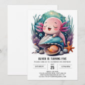 Cute Axolotl Birthday Invitation Kaart (Voorkant / Achterkant)
