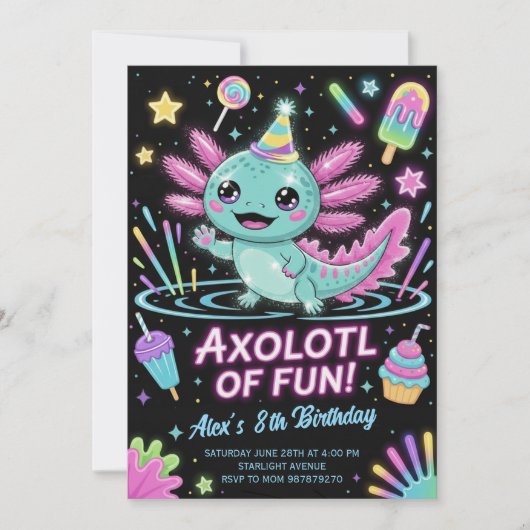 Cute Axolotl Birthday Party Invitation Kaart (Voorkant)