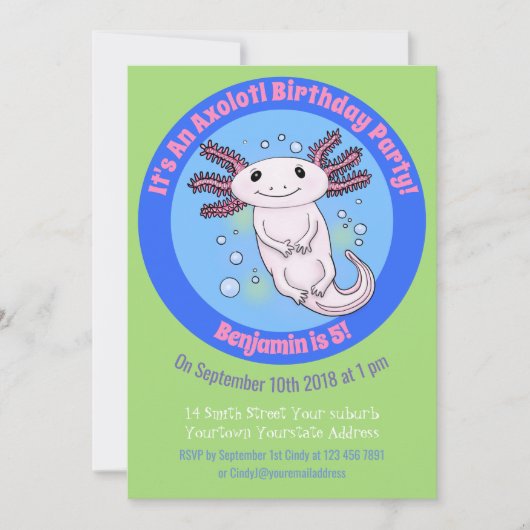 Cute axolotl cartoon kaart (Voorkant)