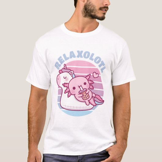 Cute Axolotl Chilling on Unicorn Pool Float Relaxo T-shirt (Voorkant)