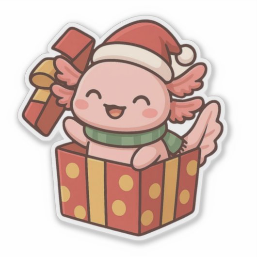 Cute Axolotl Christmas Gift Sticker (Voorkant)