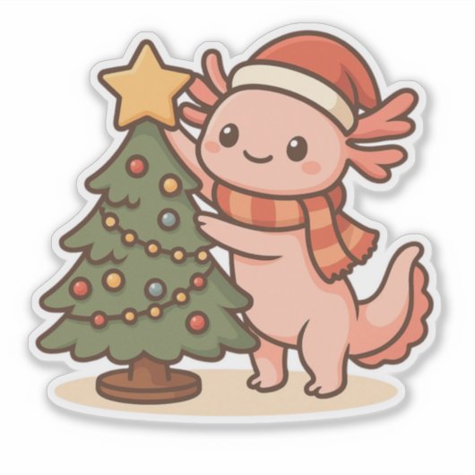 Cute Axolotl Christmas Tree Sticker (Voorkant)