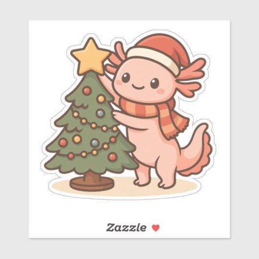 Cute Axolotl Christmas Tree Sticker (Vel)