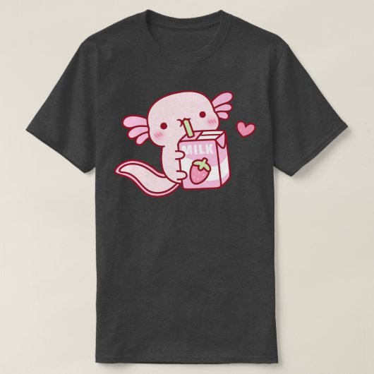 Cute Axolotl Drink aardbeienmelk T-shirt (Design voorkant)