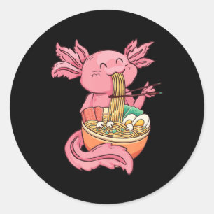 Cute Axolotl Eating Ramen Noodles Kawaii Anime Gir Ronde Sticker