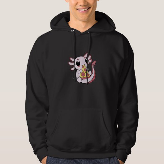 Cute Axolotl Eating Slice of Pepperoni Cheese Pizz Hoodie (Voorkant)