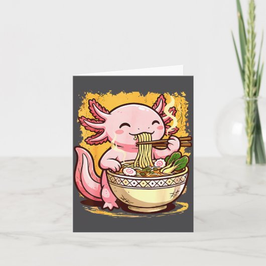 Cute Axolotl Eats Ramen Noodles Axolotls Ramen  Kaart (Voorkant)