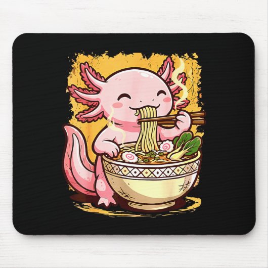Cute Axolotl Eats Ramen Noodles Axolotls Ramen  Muismat (Voorkant)