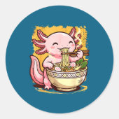 Cute Axolotl Eats Ramen Noodles Axolotls Ramen Ronde Sticker (Voorkant)
