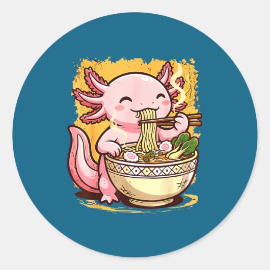Cute Axolotl Eats Ramen Noodles Axolotls Ramen  Ronde Sticker (Voorkant)
