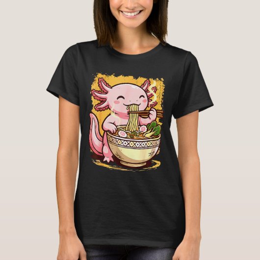 Cute Axolotl Eats Ramen Noodles Axolotls Ramen T-shirt (Voorkant)