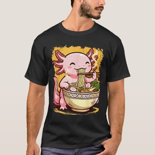 Cute Axolotl Eats Ramen Noodles Axolotls Ramen  T-shirt (Voorkant)