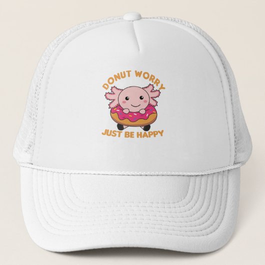 Cute Axolotl Funny Animals in Donut Roze Trucker Pet (Voorkant)