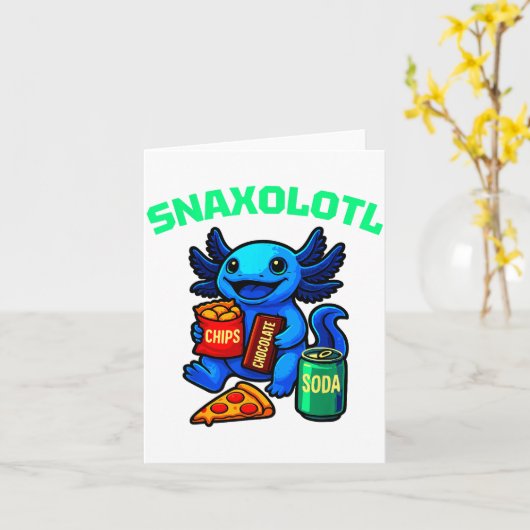 Cute Axolotl Funny Snaxolotl Snacks A Lot Axolotl  Kaart (Gele Bloem)