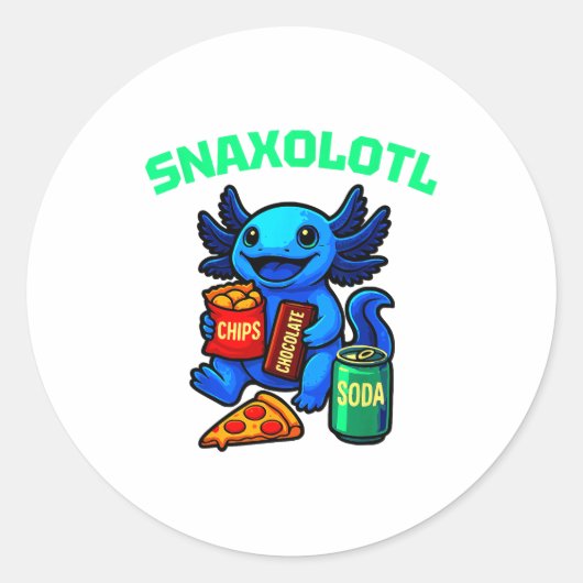 Cute Axolotl Funny Snaxolotl Snacks A Lot Axolotl  Ronde Sticker (Voorkant)