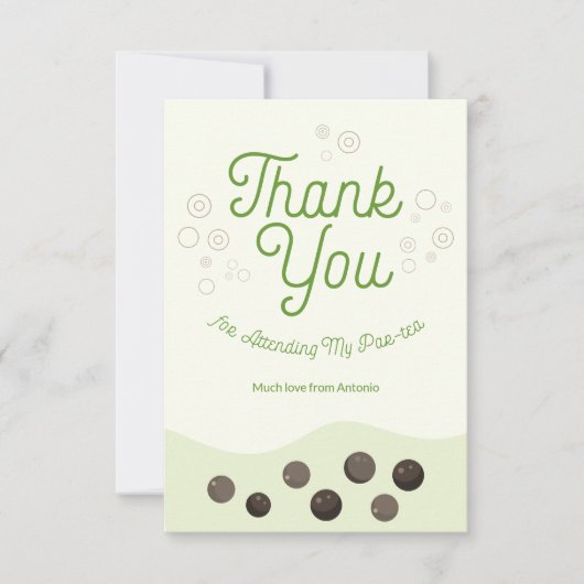 Cute Axolotl Green Boba Thee Par-tea Kinderen Bedankkaart (Voorkant)