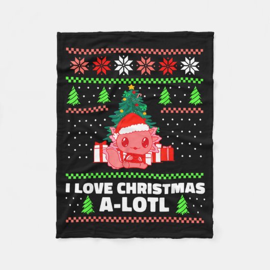 Cute Axolotl I Love Christmas A-lotl Xmas Hat Sant Fleece Deken (Voorkant)