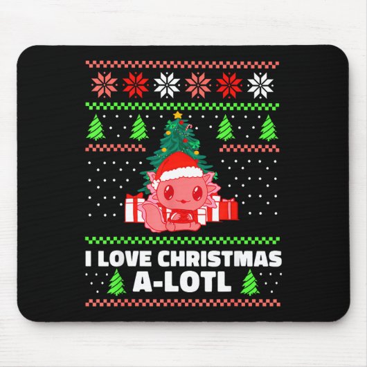 Cute Axolotl I Love Christmas A-lotl Xmas Hat Sant Muismat (Voorkant)
