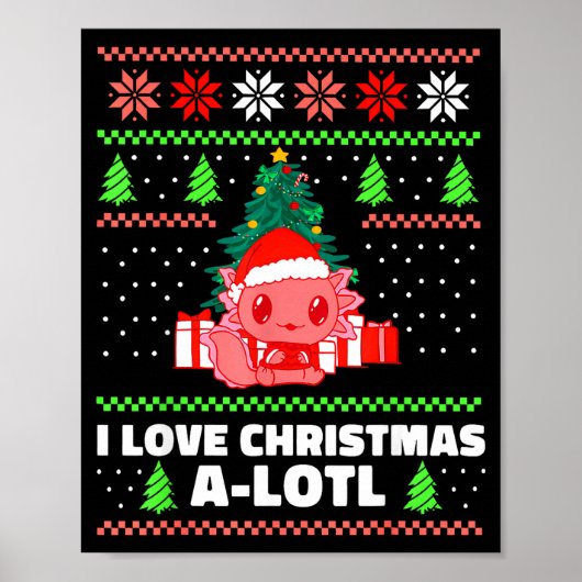 Cute Axolotl I Love Christmas A-lotl Xmas Hat Sant Poster (Voorkant)
