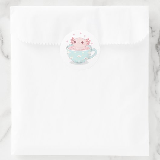 Cute axolotl in a cup ronde sticker (Tas)