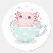 Cute axolotl in a cup ronde sticker (Voorkant)