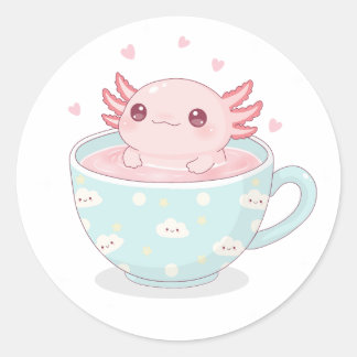 Cute axolotl in a cup ronde sticker
