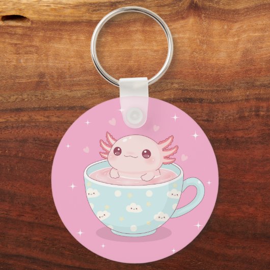 Cute axolotl in a cup sleutelhanger (Voorkant)