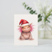 Cute Axolotl in Santa Hat Watercolor Feestdagenkaart (Staand voorkant)