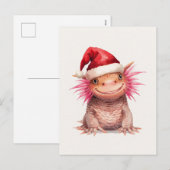 Cute Axolotl in Santa Hat Watercolor Feestdagenkaart (Voorkant / Achterkant)