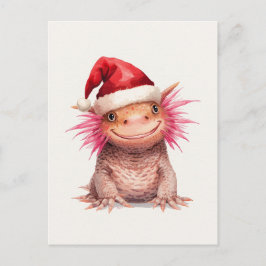 Cute Axolotl in Santa Hat Watercolor Feestdagenkaart