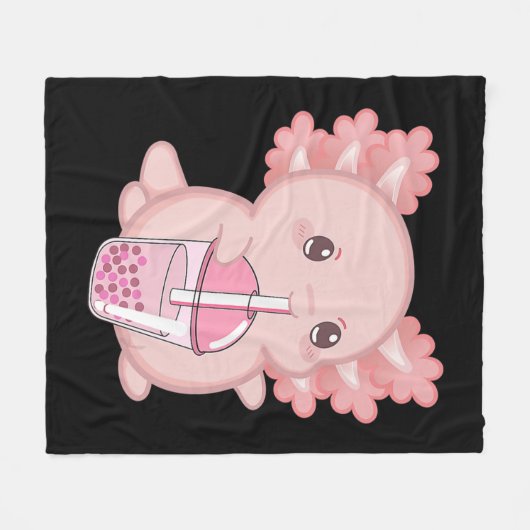 Cute Axolotl Japanse aardbeienmelk Anime Pink K Fleece Deken (Voorkant (Horizontaal))