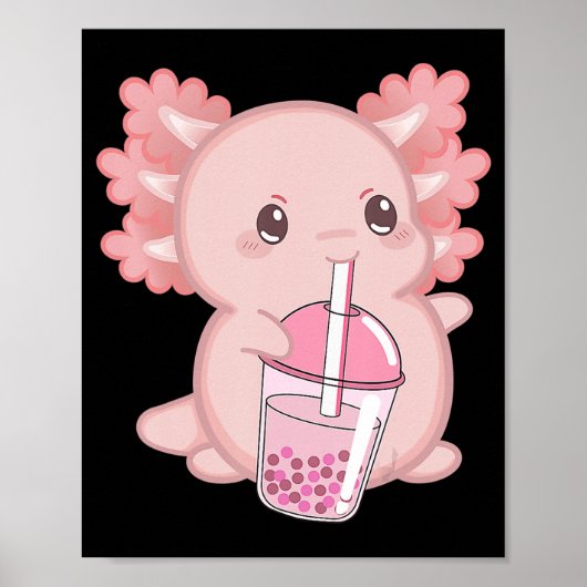 Cute Axolotl Japanse aardbeienmelk Anime Pink K Poster (Voorkant)