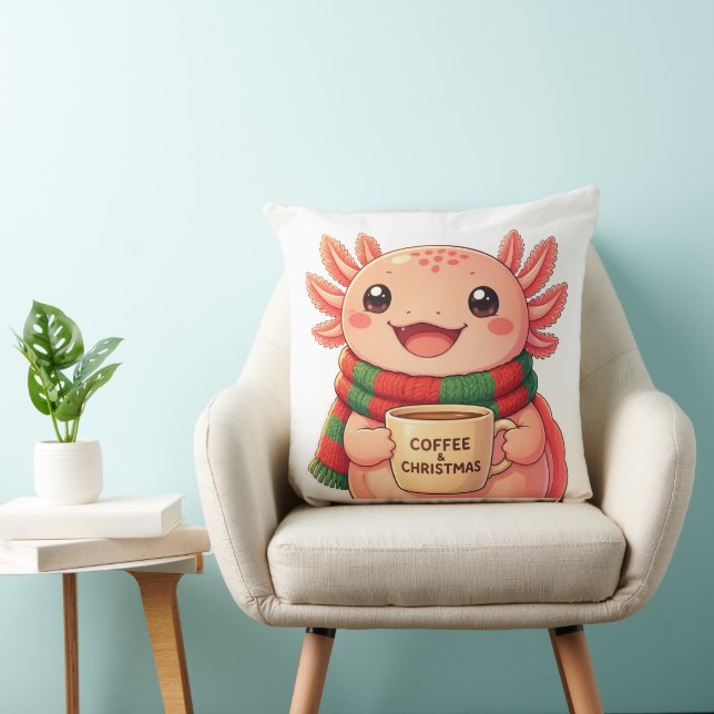 Cute Axolotl Kerst Koffie Worp Kussen (Stoel)