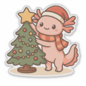 Cute Axolotl Kerstboom Sticker (Voorkant)