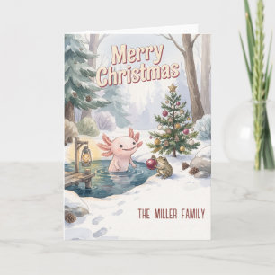 Cute Axolotl & Kikker Woodland Kerstmis Custom Kaart