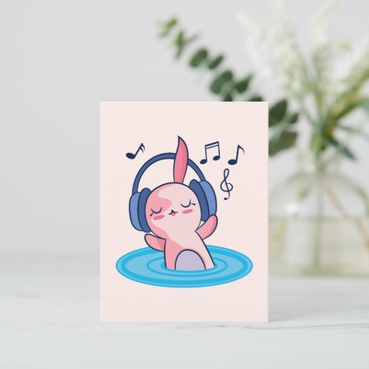 Cute Axolotl Listening to Music Briefkaart (Staand voorkant)