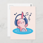 Cute Axolotl Listening to Music Briefkaart (Voorkant / Achterkant)