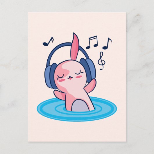 Cute Axolotl Listening to Music Briefkaart (Voorkant)