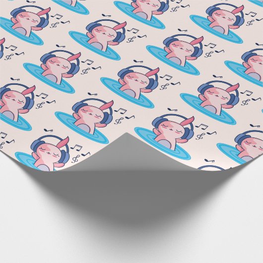Cute Axolotl Listening to Music Cadeaupapier (Hoek)