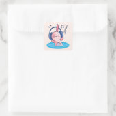 Cute Axolotl Listening to Music Vierkante Sticker (Tas)