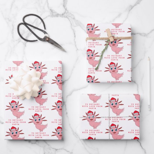Cute Axolotl Love of Santa Childs Name Inpakpapier Vel (Voorkant)